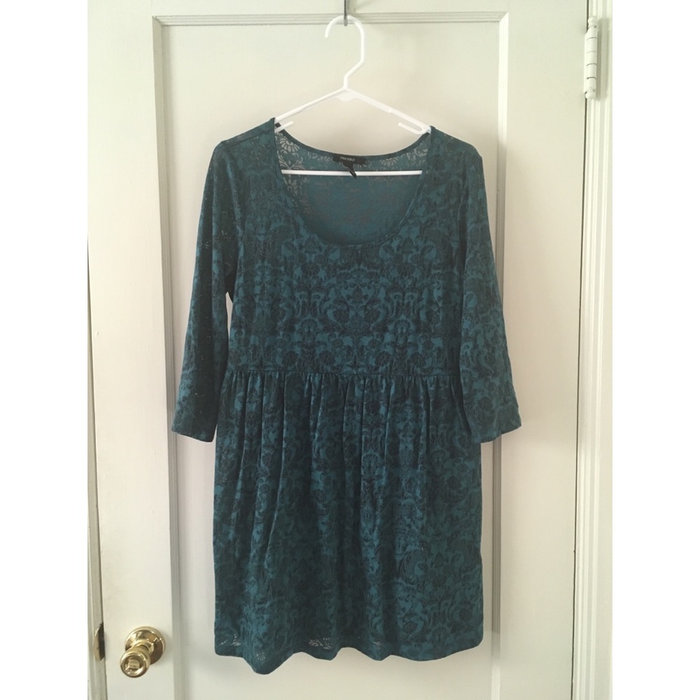 Green and black floral damask lace dress